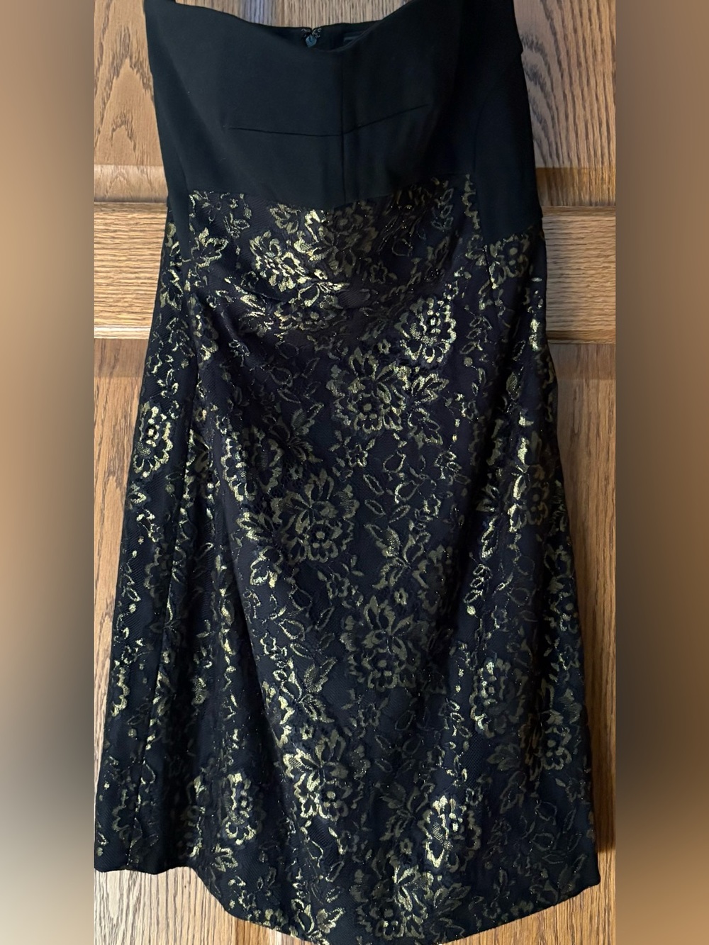 Diane Von Furstenberg Strapless Black Dress with Gold Floral Jacquard